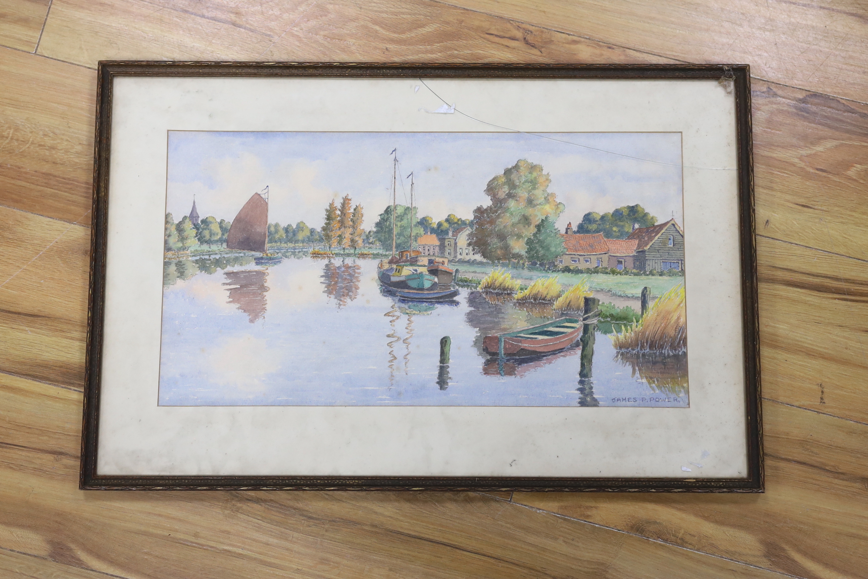 James P. Power (Exh.1924-38), watercolour, 'Autumn on the Spahrne, Haarlem, Holland', signed, 27 x 51cm